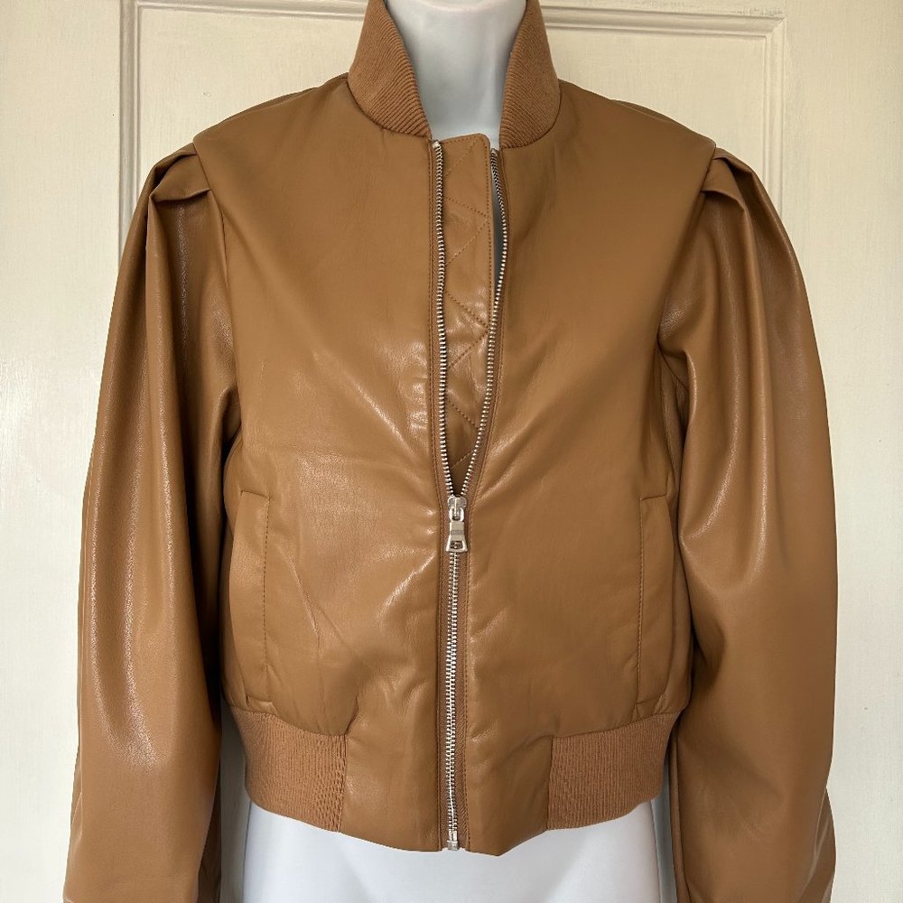 HOUSE OF HARLOW Bomber Jacket Tan Super Soft Faux Leather, New, size XS